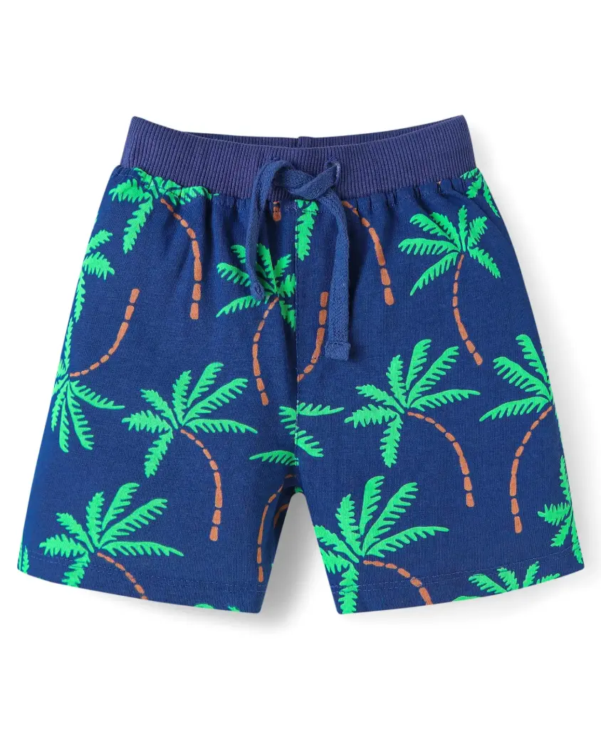 Beach Theme Print Shorts - Navy Blue
