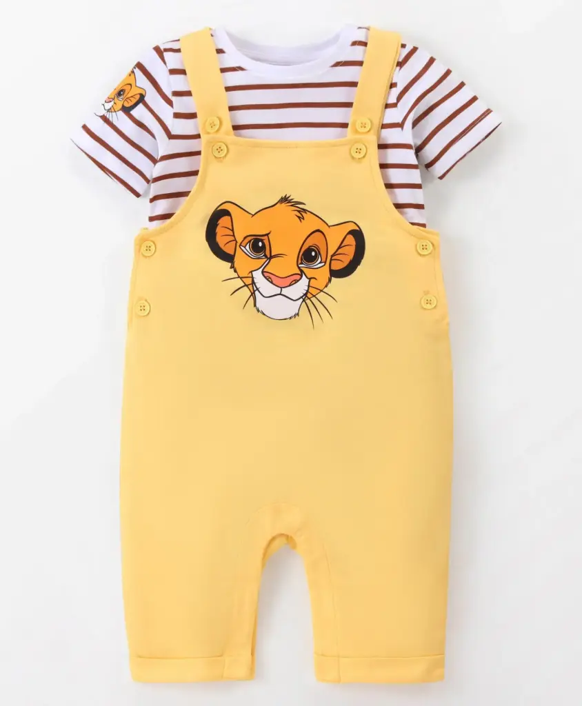 Lion King Dungaree With Half Sleeve T-shirt - Yellow